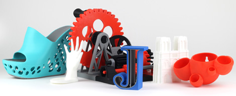 Image shows samples of 3D Printing of plastic parts made using the CubePro