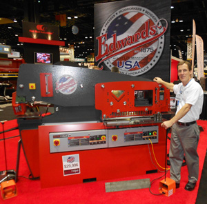 Photo of Michael using an Edwards 110 ton Ironworker machine 